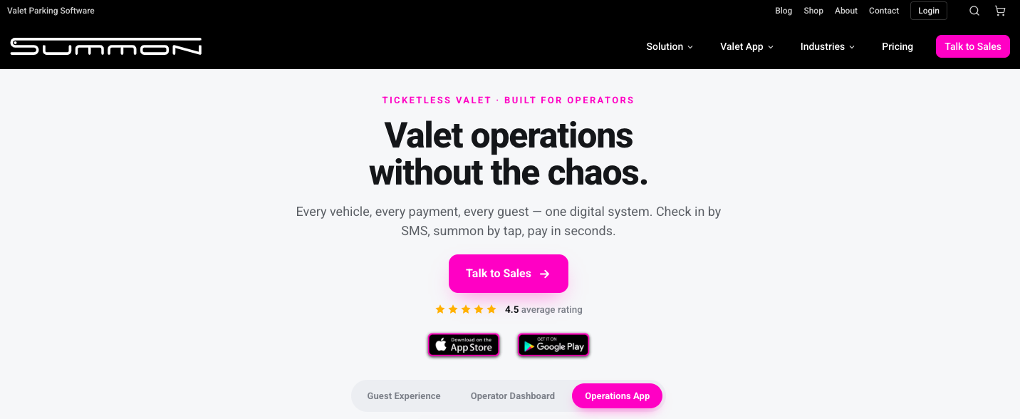 Summon valet parking website